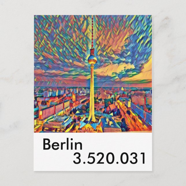 Berlin Fernsehturm bunt Einwohner Postkarte (Vorderseite)
