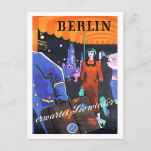 Berlin, Frau vor einem Hotel, Vintag, Reise Postkarte
