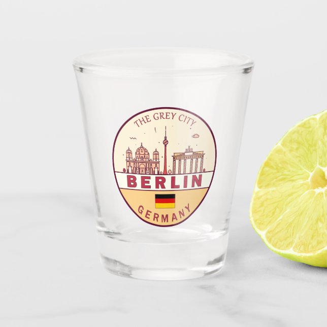 Berlin Germany City Skyline Emblem Schnapsglas (Vorderseite)