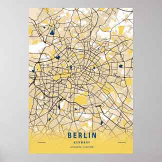 Berlin - Germary Yellow City Map Poster
