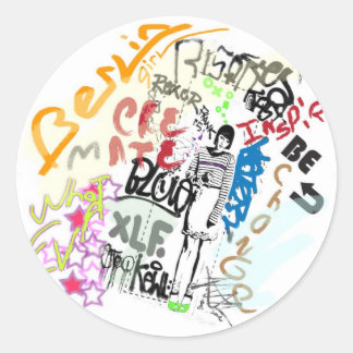 Berlin Graffiti Girl Runder Aufkleber