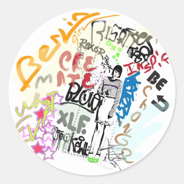 Berlin Graffiti Girl Runder Aufkleber (Vorderseite)