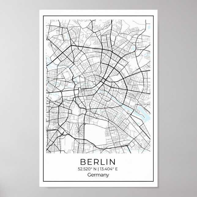 Berlin Karte - Berlin Schwarz-Weiß-Karte Poster (Vorne)