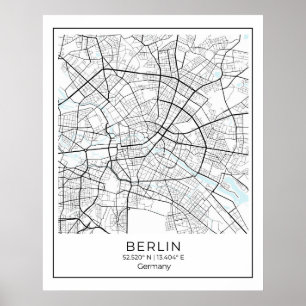 Berlin Karte - Berlin Schwarzweiß-Karte Poster