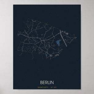 Berlin Massachusetts Straßenkarte Poster (Nacht)