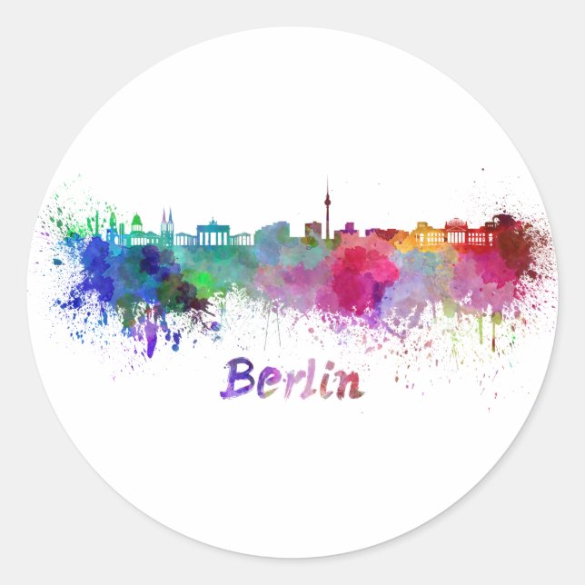 Berlin skyline im Watercolor Runder Aufkleber (Vorderseite)