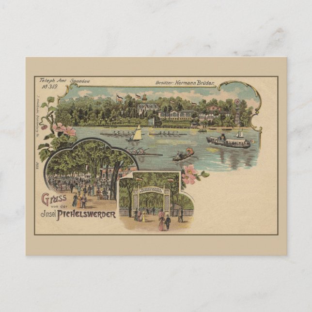 Berlin Spandau Pichelswerder isle Litho Postkarte (Vorderseite)
