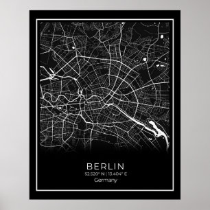 Berlin Stadtplan - Berlin Schwarze Landkarte Poste Poster