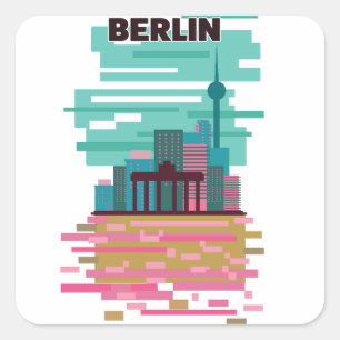 Berlin Travel Poster Quadratischer Aufkleber