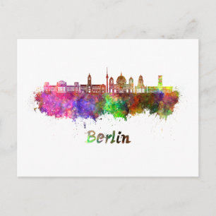 Berlin V2 Skyline in Aquarellfarbe Postkarte