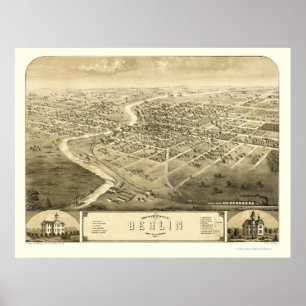 Berlin, WI Panorama Karte - 1867 Poster