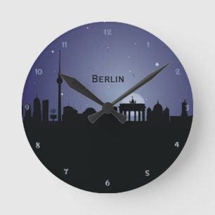 Berlincityscape-NachtSilhouette-Wand-Uhr Runde Wanduhr