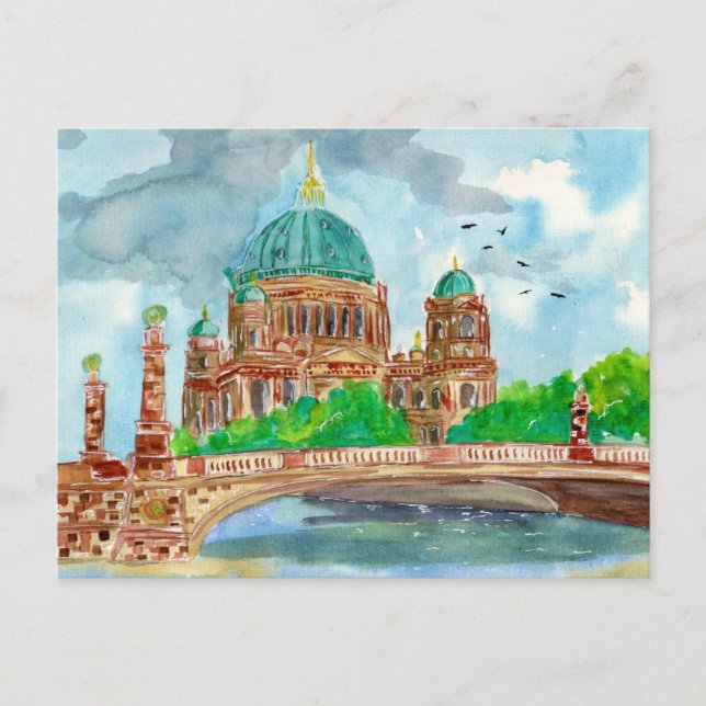 Berliner Dom Watercolor Postkarte (Vorderseite)