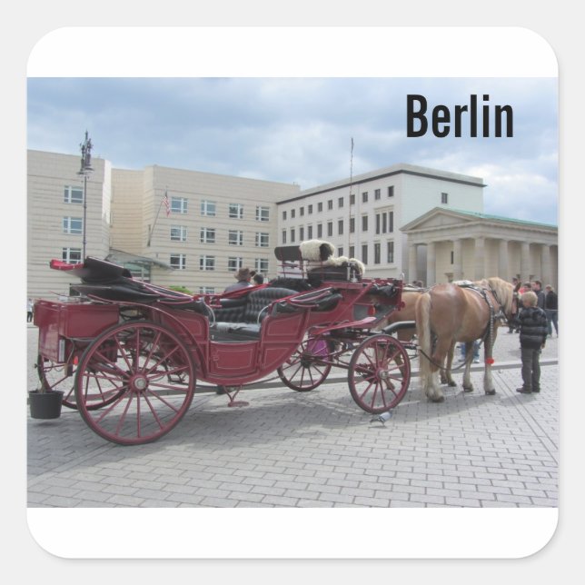 Berliner Pferd und Buggy Quadratischer Aufkleber (Vorderseite)