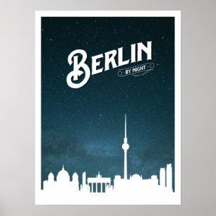 Berliner Skyline bei Nacht, Berlin, Deutschland -  Poster
