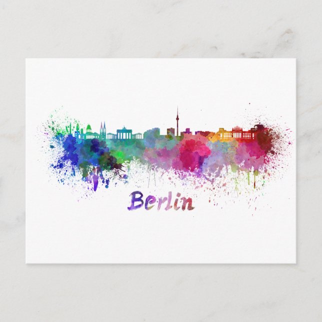 Berliner Skyline in Aquarellfarbe Postkarte (Vorderseite)