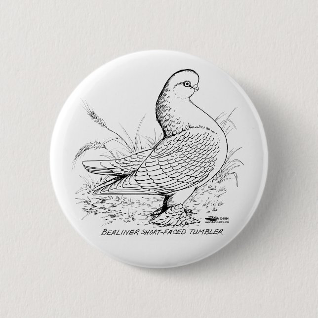 Berliner Taube Schwarz und Weiß Button (Vorderseite)