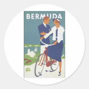Bermuda Ad mit einem jungen Segeltyppaar Runder Aufkleber