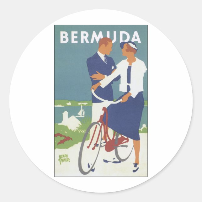Bermuda Ad mit einem jungen Segeltyppaar Runder Aufkleber (Vorderseite)