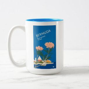 Bermuda Beach Blume Retro Vintage Reiseplan Zweifarbige Tasse