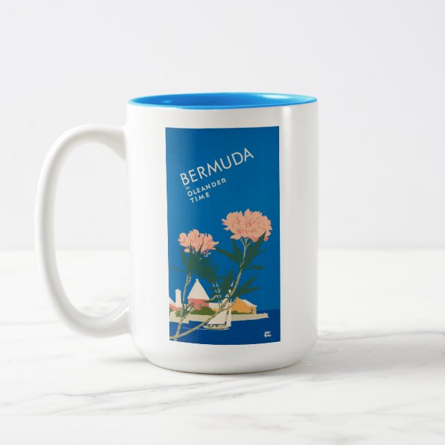 Bermuda Beach Blume Retro Vintage Reiseplaner Zweifarbige Tasse (Links)