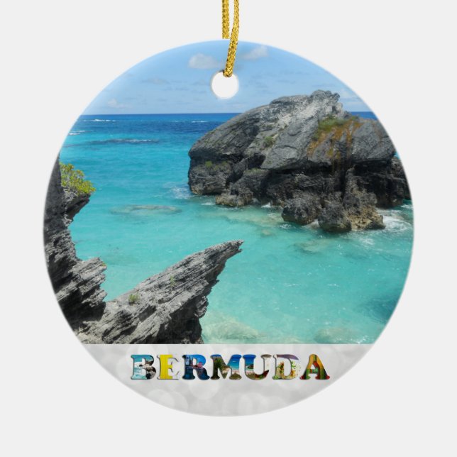 Bermuda Blue Ocean Rocky Beach Foto Weihnachten Keramik Ornament (Vorne)