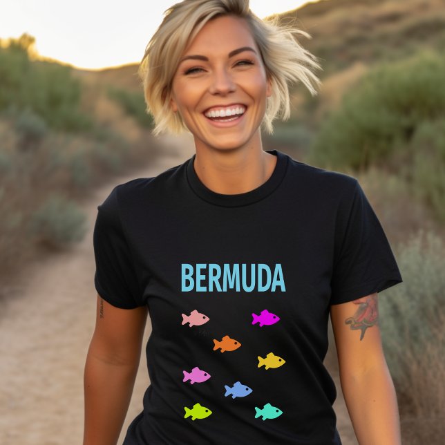 Bermuda farbenfrohe Fischschule dunkle Farbe T-Shirt (Von Creator hochgeladen)