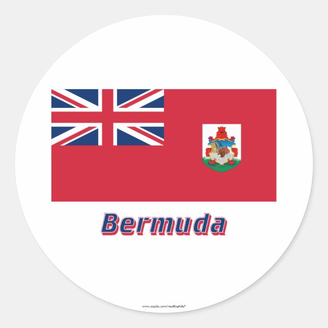 Bermuda-Flagge mit Namen Runder Aufkleber (Vorderseite)