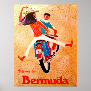 Bermuda, glückliches Paar auf einer Motorradtour Poster