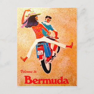 Bermuda, glückliches Paar auf Motorradfahrt Postkarte