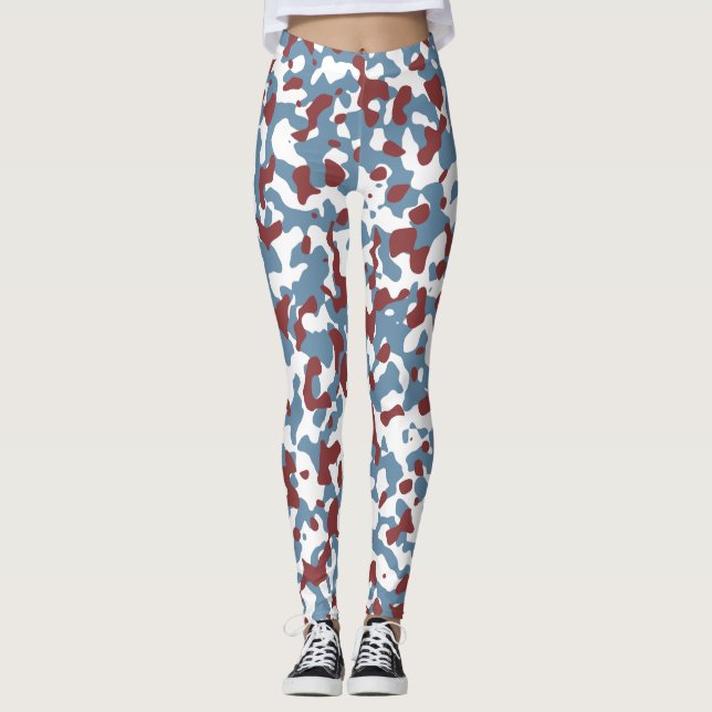 Bermuda Grau, Blau, Tosca, Rot, Weiß, Camouflage Leggings (Vorderseite)