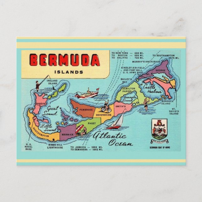 Bermuda-Inselkarte Postkarte (Vorderseite)