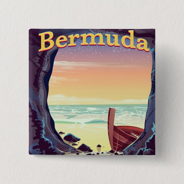 Bermuda-Piratenhöhle-Reiseposter Button (Vorderseite)