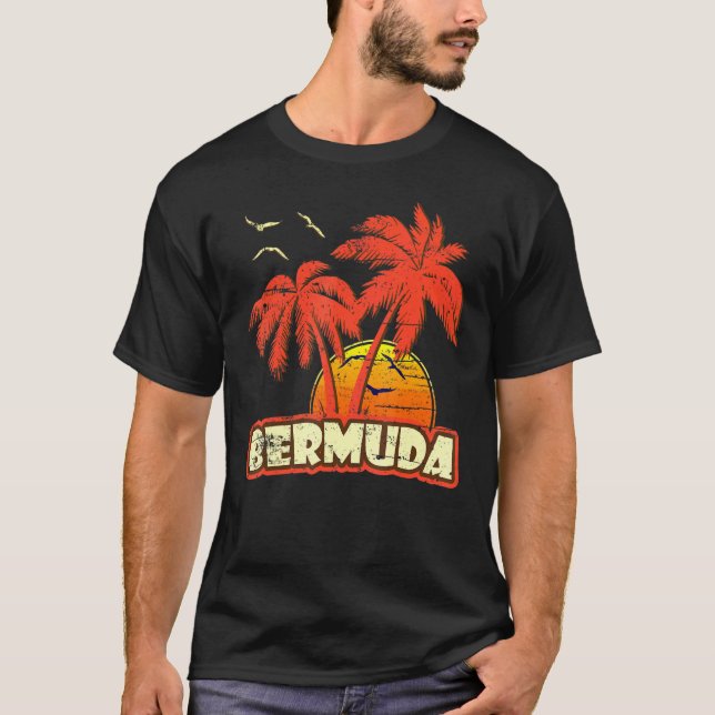 Bermuda Summer Palm Trees 80s Beach Sunset T-Shirt (Vorderseite)