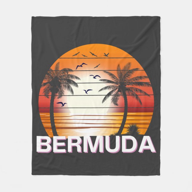 Bermuda Vintag Palm Trees Summer Beach Fleecedecke (Vorderseite)