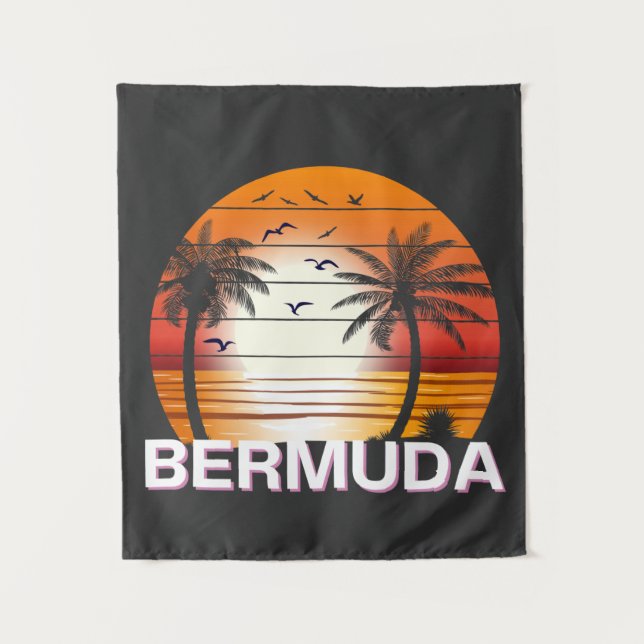 Bermuda Vintag Palm Trees Summer Beach Wandteppich (Vorderseite)
