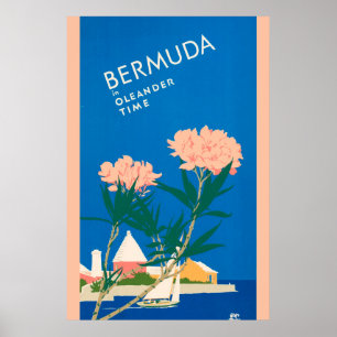 Bermuda Vintage Reise Strand Rosa Blumen Poster