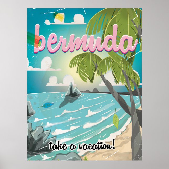 Bermuda Vintage Reiseplakat Cartoon Poster (Vorne)