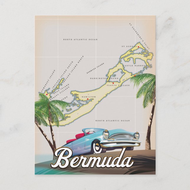 Bermuda Vintage Reiseplakat Postkarte (Vorderseite)