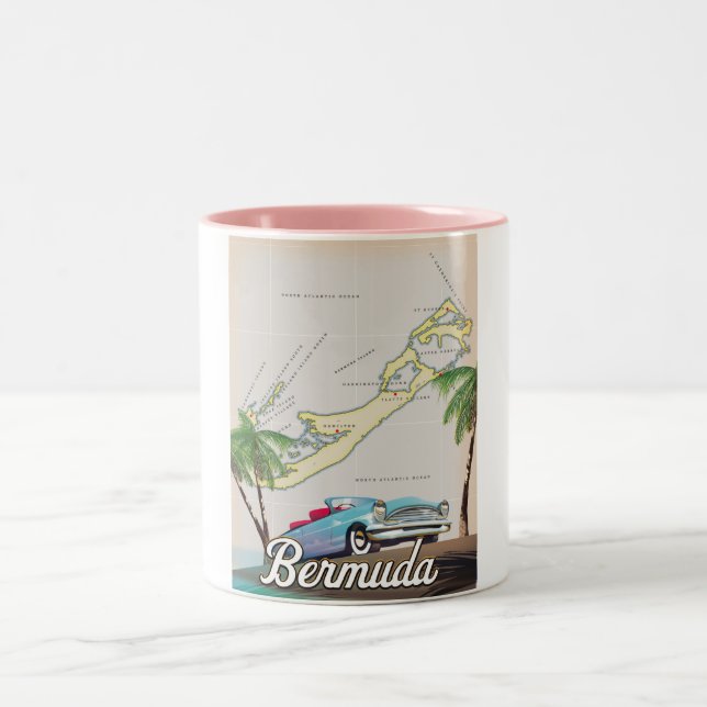 Bermuda Vintage Reiseplakat Zweifarbige Tasse (Mittel)