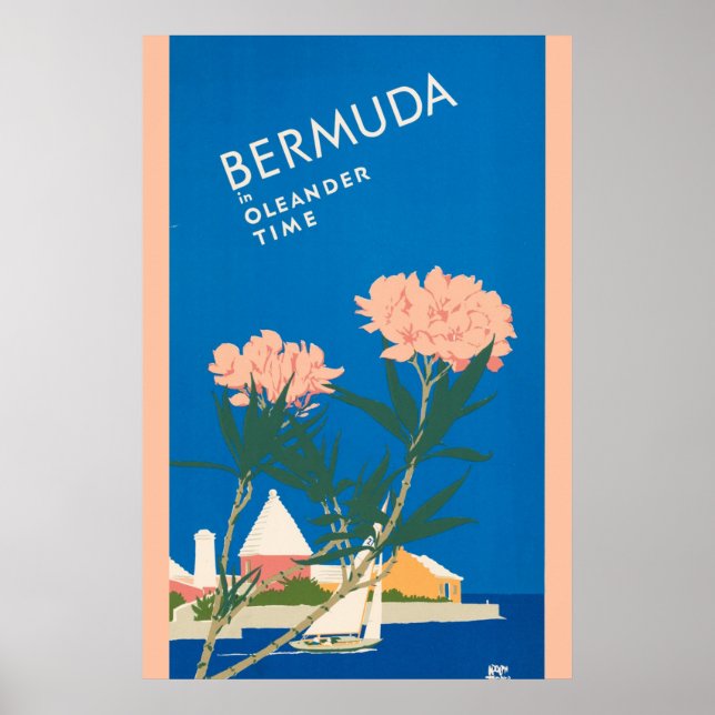 Bermuda Vintage Travel Beach Pink Blume Poster (Vorne)