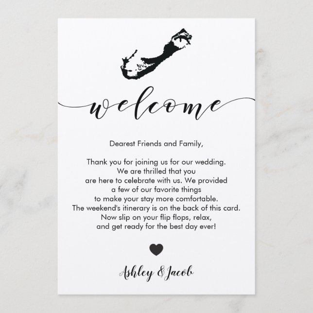 Bermuda Wedding Welcome Letter & Itinerary Card Programm (Vorderseite)