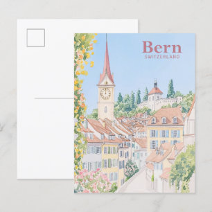 Bern Schweiz Gouache Paint Illustration Travel Postkarte
