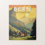 Bern Schweiz Reisen Vintag Puzzle<br><div class="desc">Berner Retrovektor-Reisedesign. Bern,  die Hauptstadt Stadt der Schweiz,  ist um einen Bach im Aare River gebaut.</div>