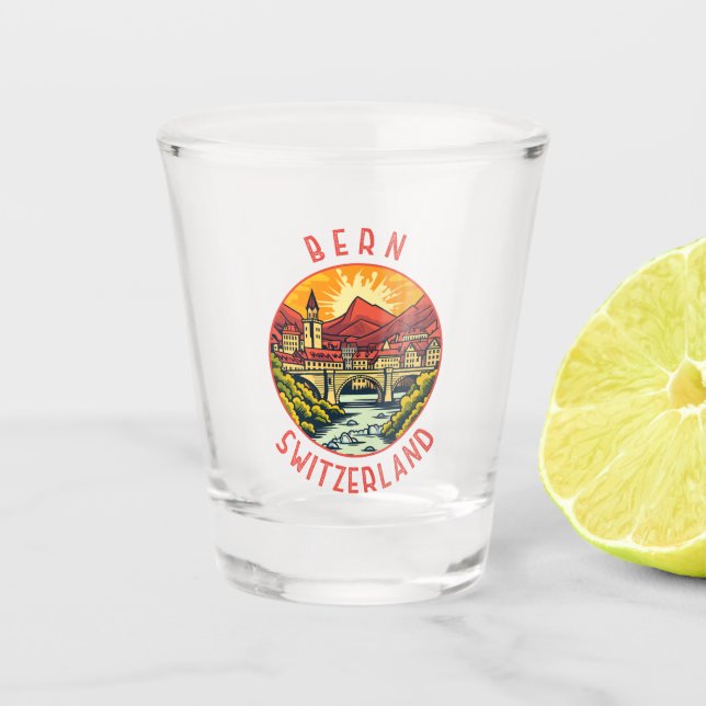 Bern Schweiz Retro Distressed Circle Schnapsglas (Vorderseite)