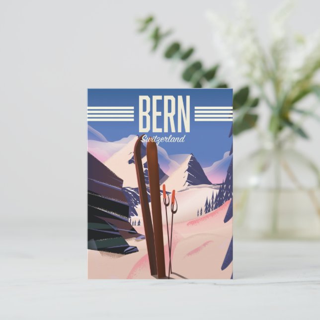 Bern Schweiz Skiplakat Postkarte (Stehend Vorderseite)