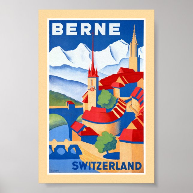Bern Schweiz Vintage Reiseposter Restauriert Poster (Vorne)