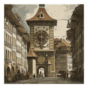 Bern Schweiz Vintage-Uhr Reise Poster