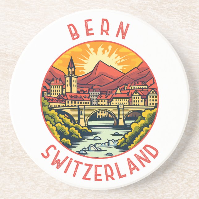 Bern Switzerland Retro Distressed Circle Getränkeuntersetzer (Vorne)