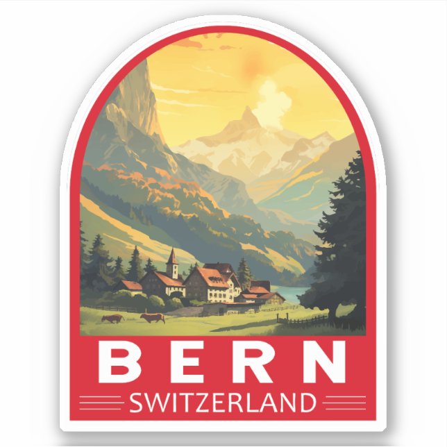 Bern Switzerland Travel Art Vintage Aufkleber (Vorderseite)